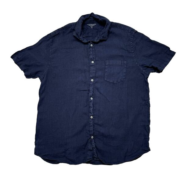MONOPRIX HOMME Premium 100% Linen Shirt in Navy Blue Size XXL Mens Short Sleeve - Picture 1 of 5